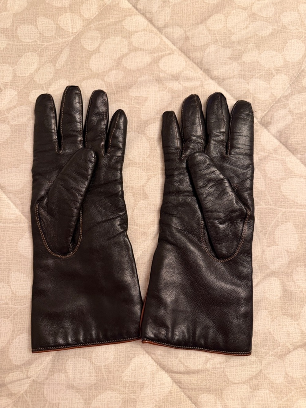 Coach Chocolate Brown Leather Gloves with Gold-Tone Button Accents - Picture 3 of 7